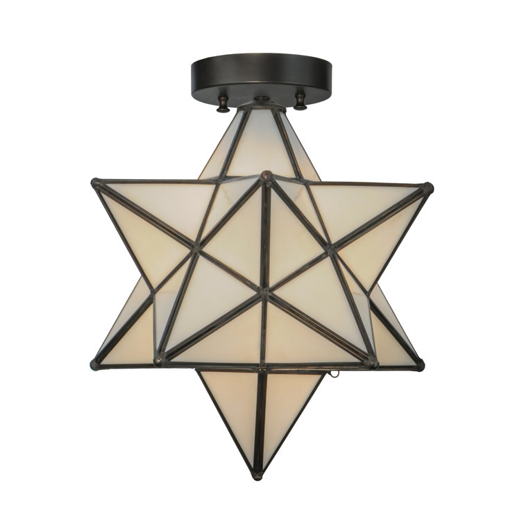 White Glass Moravian Star Flush Mount Light