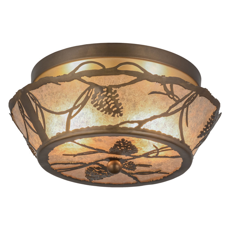Adirondack Whispering Pines 6.5" Antique Copper & Glass Flush Mount