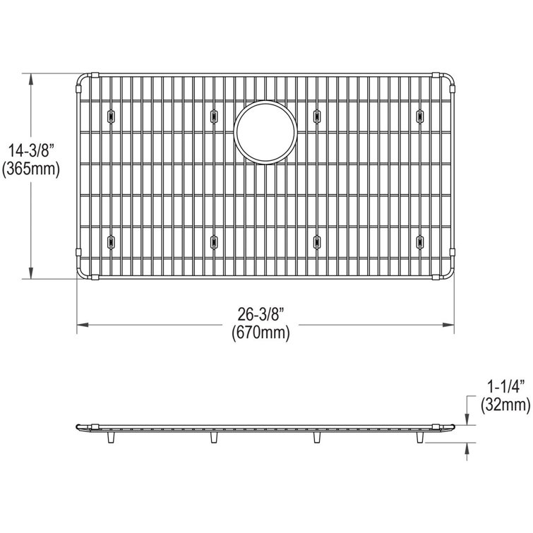 Polished Stainless Steel Rectangular Kitchen Sink Bottom Grid