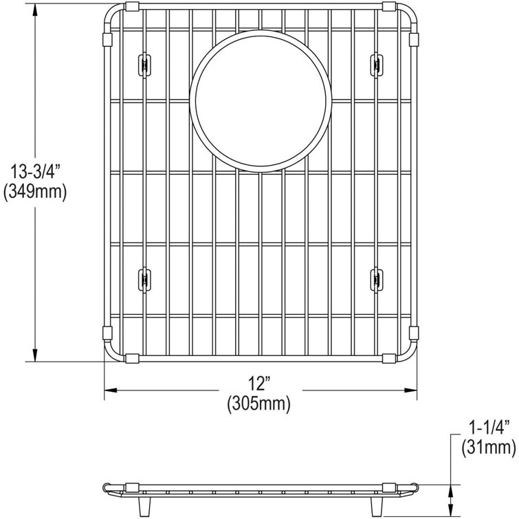 Stainless Steel Rectangle Sink Grid with Center Drain Opening