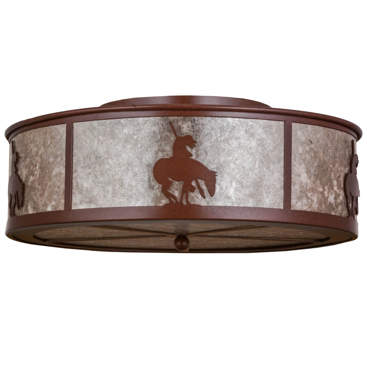 Bronze and Glass Native American Flush Mount Light