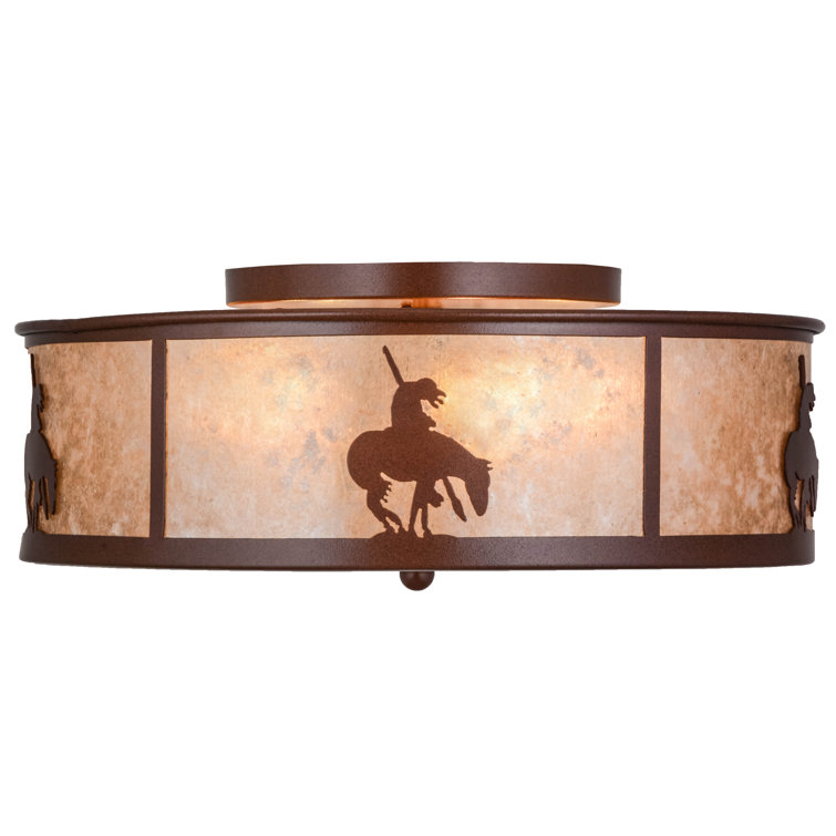 Bronze and Glass Native American Flush Mount Light