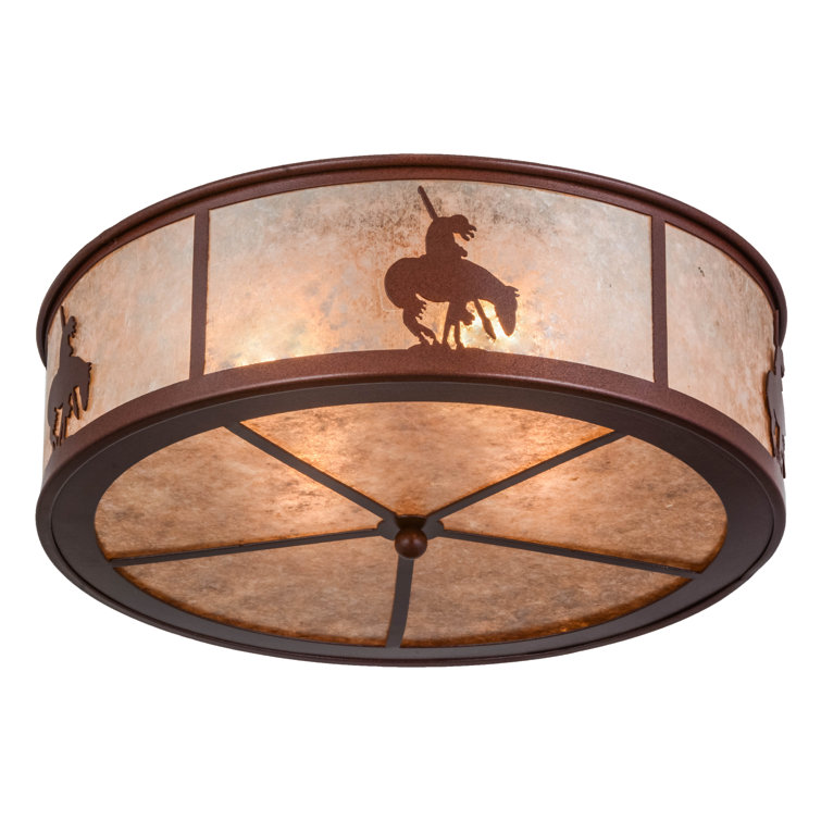Bronze and Glass Native American Flush Mount Light
