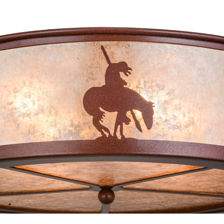 Bronze and Glass Native American Flush Mount Light