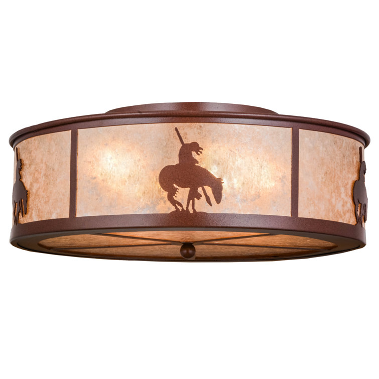 Bronze and Glass Native American Flush Mount Light