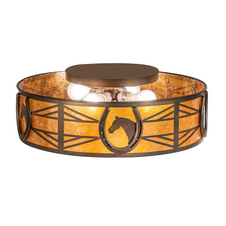 Equestrian Amber Mica 22" Flushmount with Antique Copper Accents