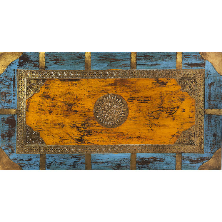 Nador Multicolor Mango Wood and Brass Inlay Storage Trunk Coffee Table