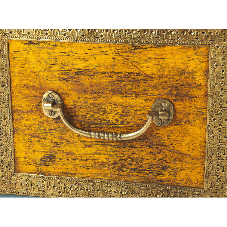 Nador Multicolor Mango Wood and Brass Inlay Storage Trunk Coffee Table