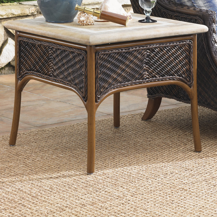 Cream Woven Wicker 26'' Square Transitional Accent Table