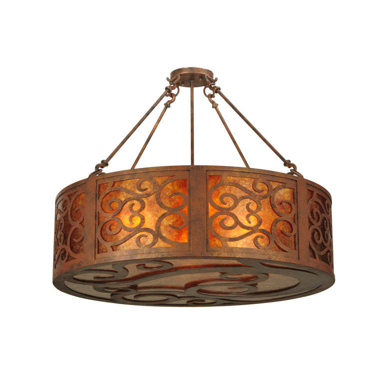Antique Rust 30'' Drum Chandelier with Amber Glass