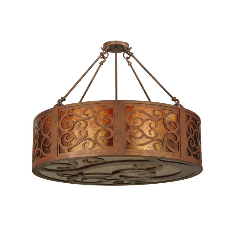 Antique Rust 30'' Drum Chandelier with Amber Glass