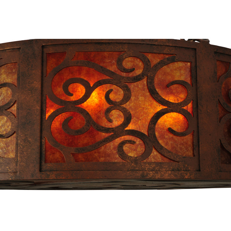 Antique Rust 30'' Drum Chandelier with Amber Glass