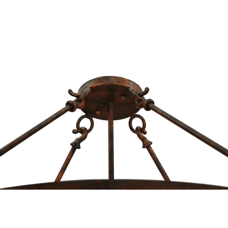 Antique Rust 30'' Drum Chandelier with Amber Glass