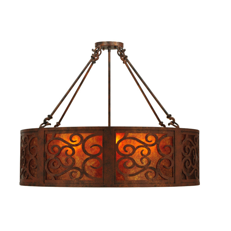 Antique Rust 30'' Drum Chandelier with Amber Glass