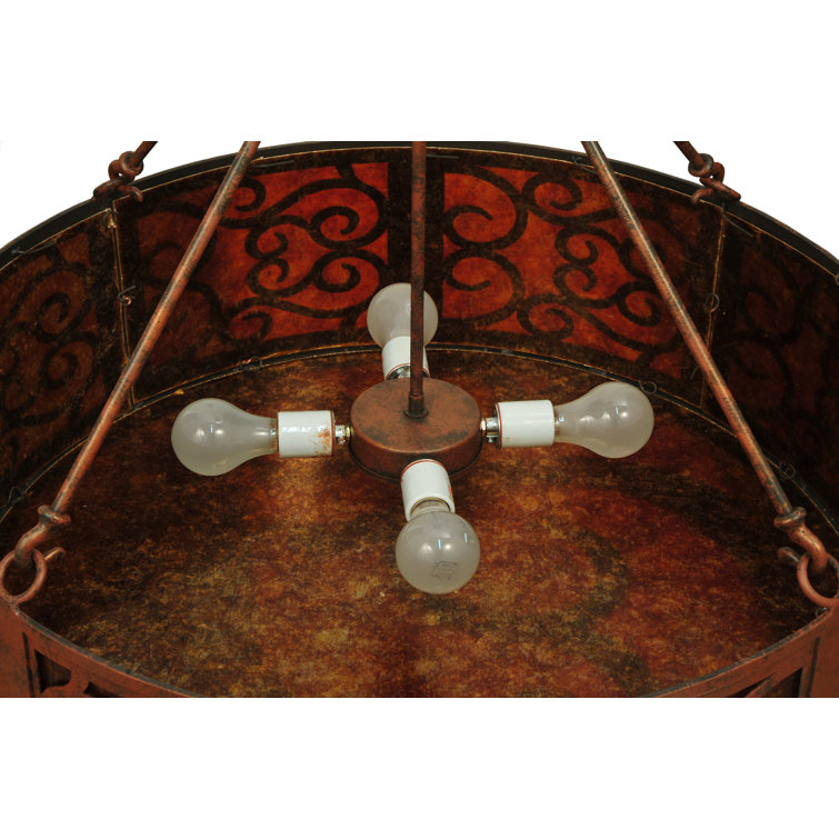 Antique Rust 30'' Drum Chandelier with Amber Glass
