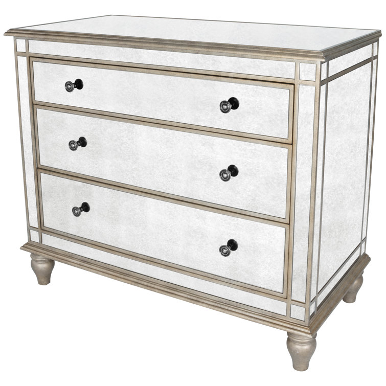 Laflin Mirrored Glam Console Chest with Pewter Trim