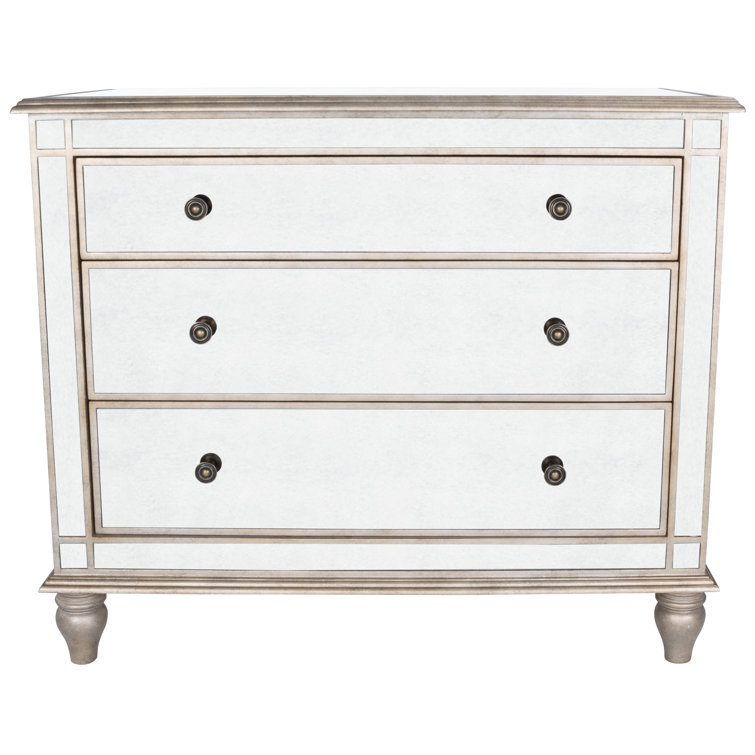 Laflin Mirrored Glam Console Chest with Pewter Trim