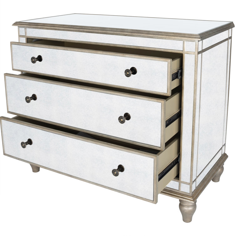 Laflin Mirrored Glam Console Chest with Pewter Trim