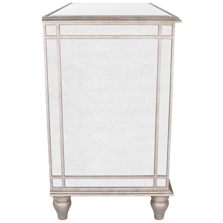 Laflin Mirrored Glam Console Chest with Pewter Trim
