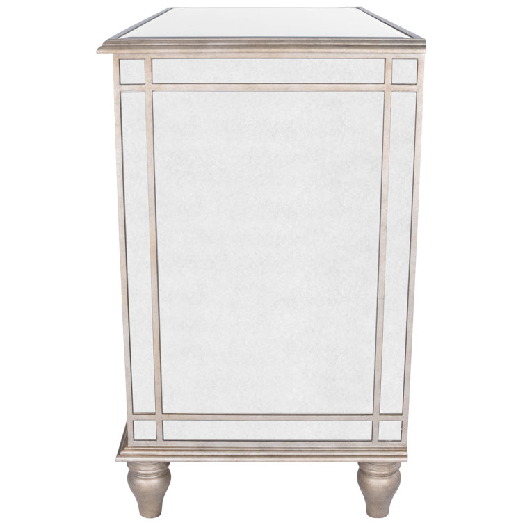 Laflin Mirrored Glam Console Chest with Pewter Trim