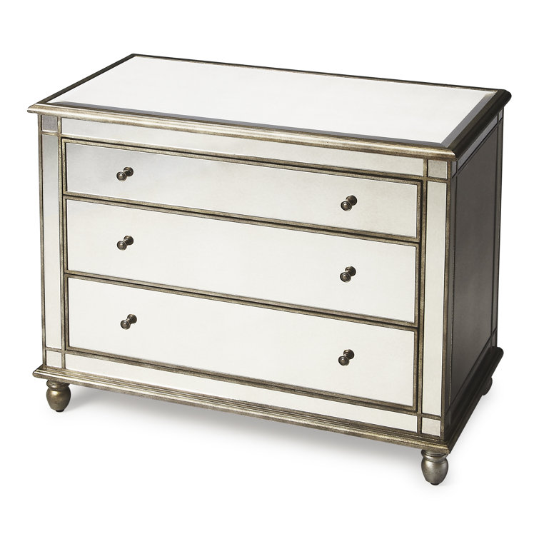 Laflin Mirrored Glam Console Chest with Pewter Trim