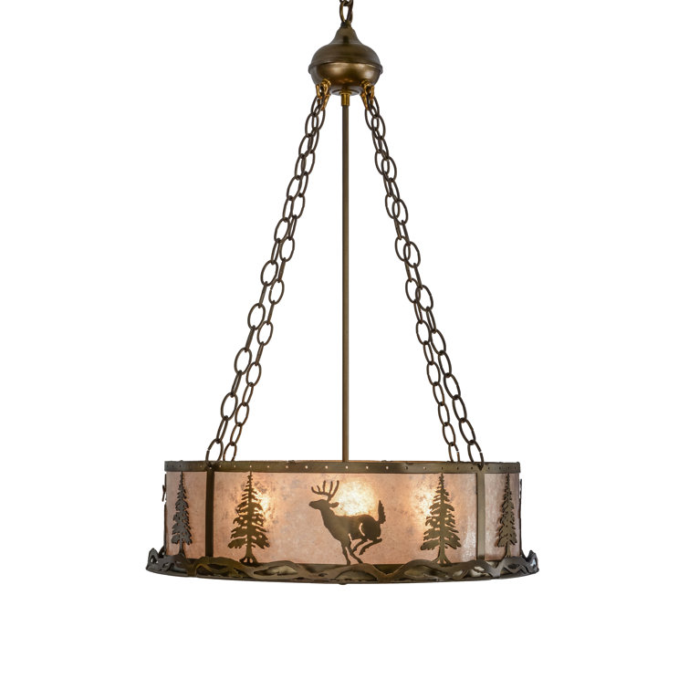 Wildlife at Dusk 65'' Antique Copper Drum Chandelier with Silver Mica Lens