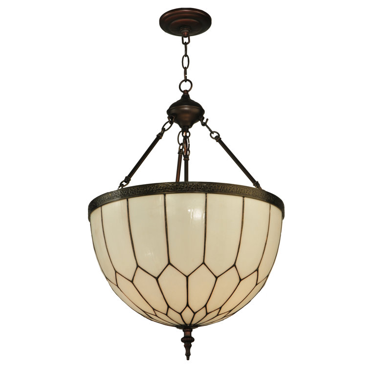 Elegant Honeycomb 3-Light Pendant in Craftsman Brown with Art Glass Shade