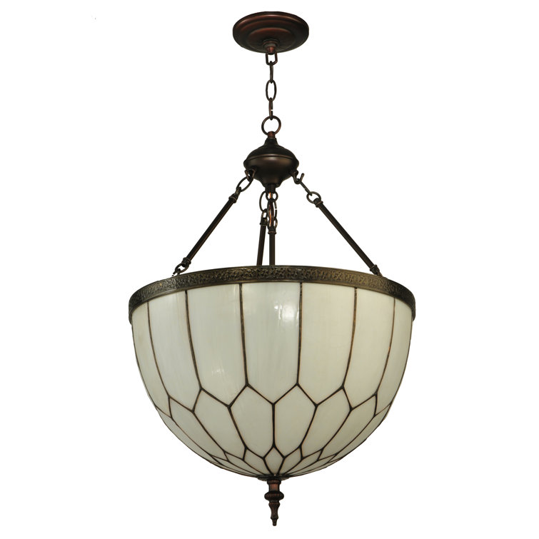 Elegant Honeycomb 3-Light Pendant in Craftsman Brown with Art Glass Shade
