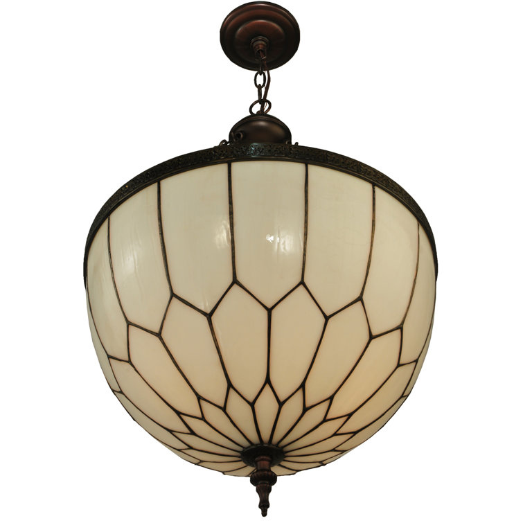Elegant Honeycomb 3-Light Pendant in Craftsman Brown with Art Glass Shade