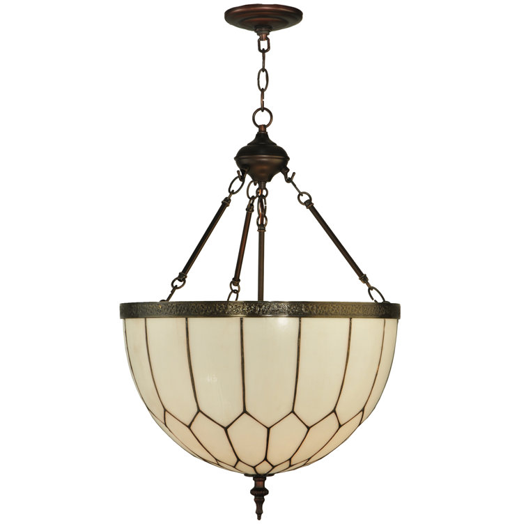 Elegant Honeycomb 3-Light Pendant in Craftsman Brown with Art Glass Shade