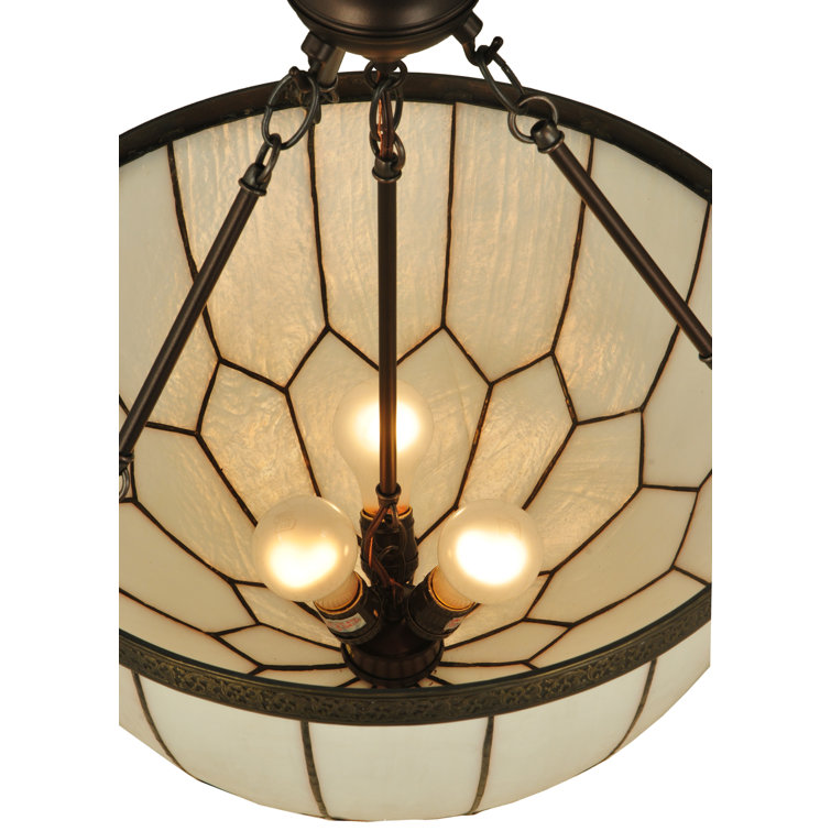 Elegant Honeycomb 3-Light Pendant in Craftsman Brown with Art Glass Shade