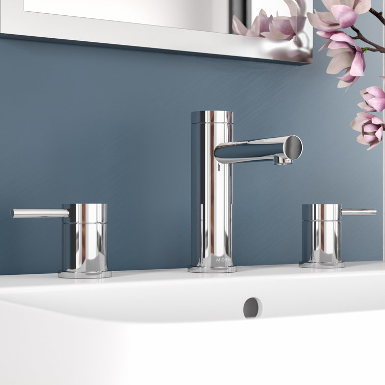Chrome Modern Widespread Bathroom Faucet with Metal Handles