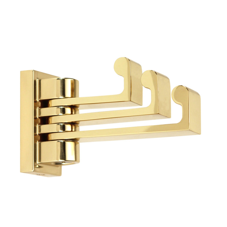 Polished Brass Triple Swivel Wall Mounted Robe Hook