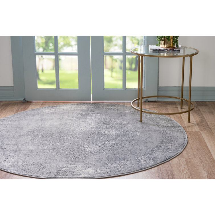 Gray Round Stain-Resistant Synthetic Area Rug