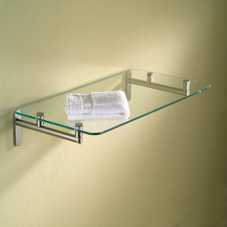 Satin Nickel and Glass Rectangular Wall Shelf