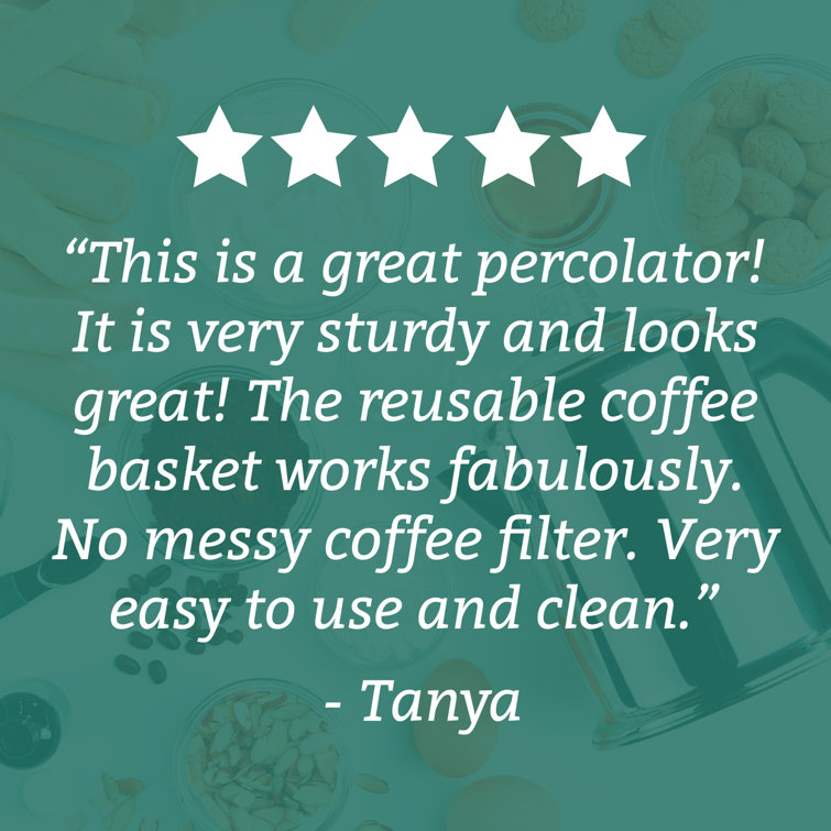 Classic Stainless Steel 12-Cup Coffee Percolator with Blue Glass Knob