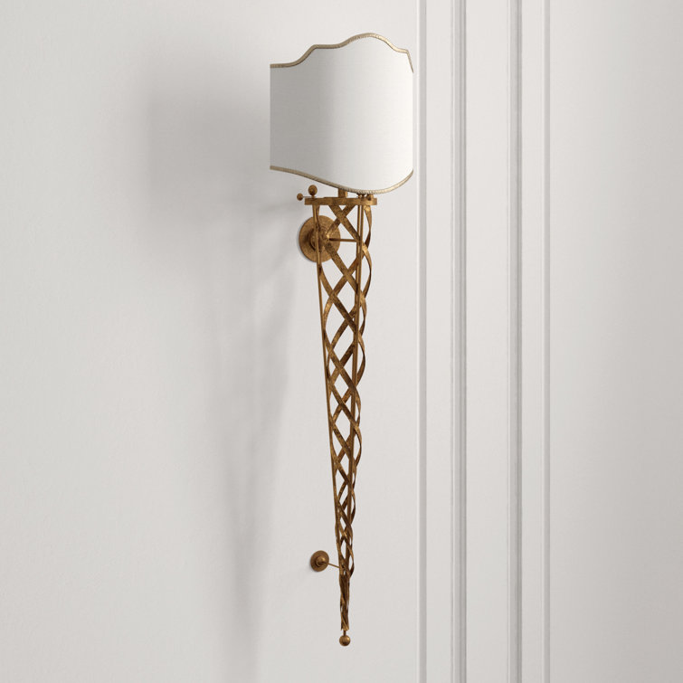 Gold Iron and Brass Sconce with Silk Shade