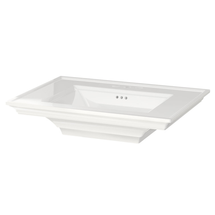 White Ceramic Rectangular Pedestal Bathroom Sink with Overflow