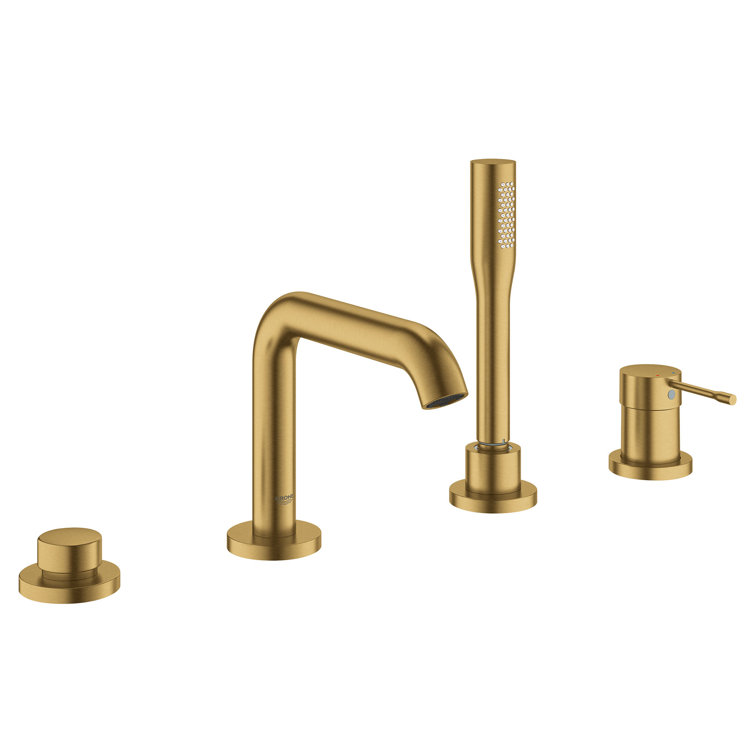 Brushed Gold Brass Deck Mounted Roman Tub Faucet with Handshower