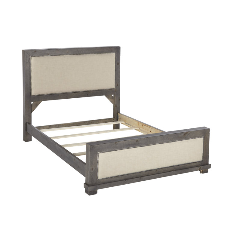 Willow Distressed Dark Gray King Upholstered Bed with Nailhead Trim