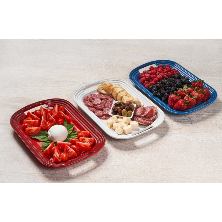 Cerise Red Ceramic Oval Serving Platter with Handles