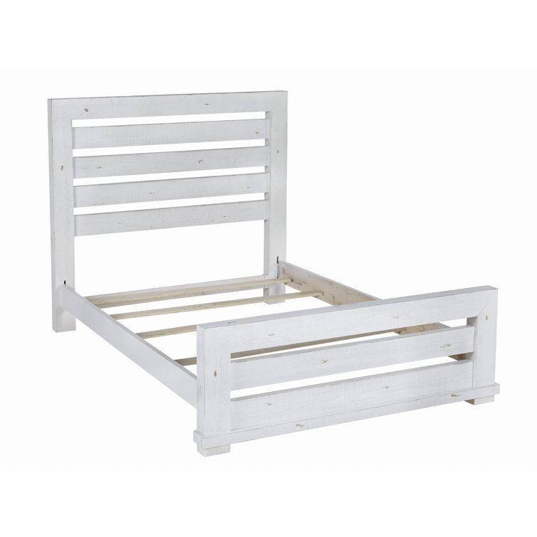 Rustic White Pine Queen Panel Bed with Upholstered Headboard
