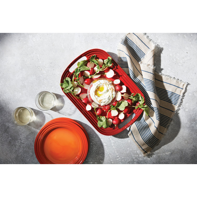 Cerise Red Ceramic Oval Serving Platter with Handles