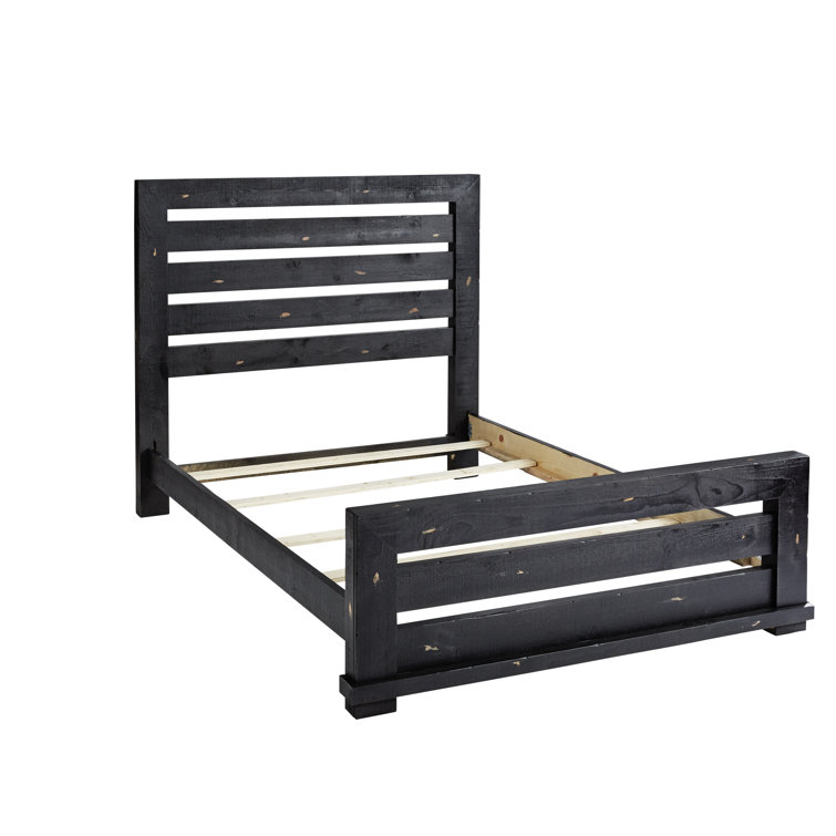 King-Sized Pine Wood Frame Bed with Slats and Distressed Charm
