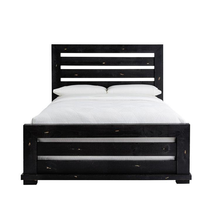 King-Sized Pine Wood Frame Bed with Slats and Distressed Charm