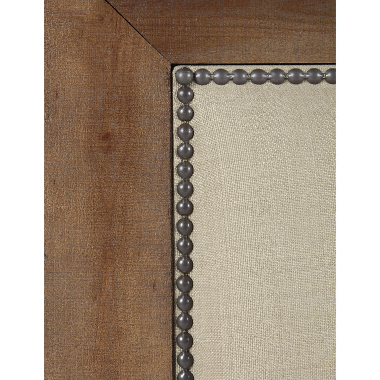 Rustic Pine King Bed with Nailhead Trim Upholstered Headboard