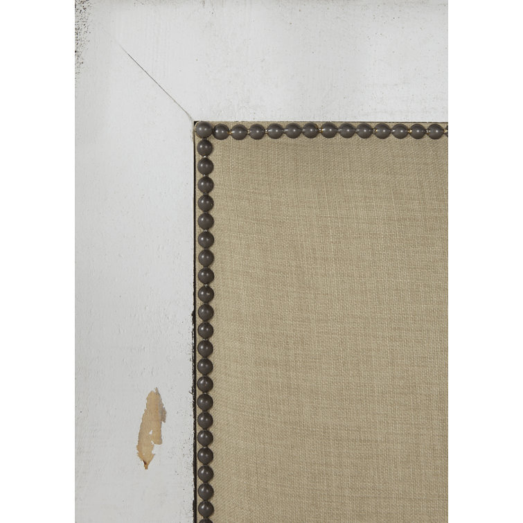 Rustic Linen-Trim King Upholstered Bed with Nailhead Detail in Beige