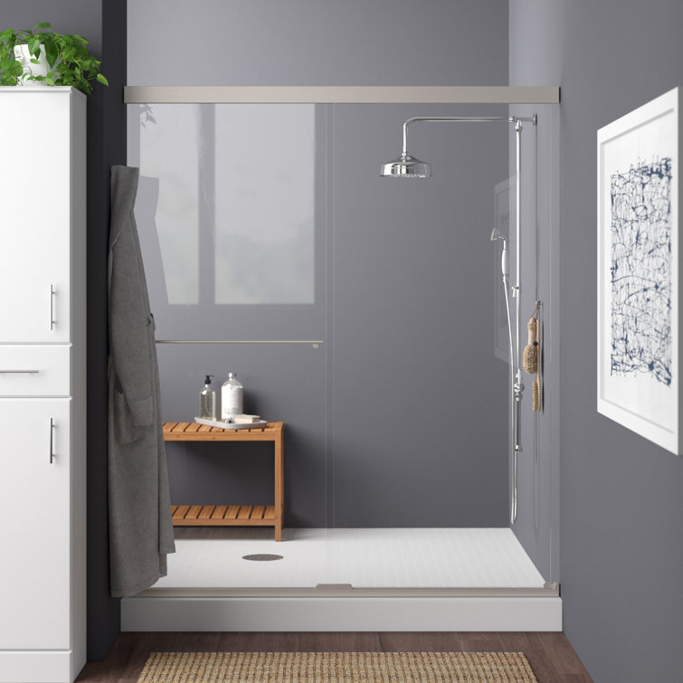 Anodized Brushed Nickel Frameless Sliding Shower Door with Crystal Clear Glass