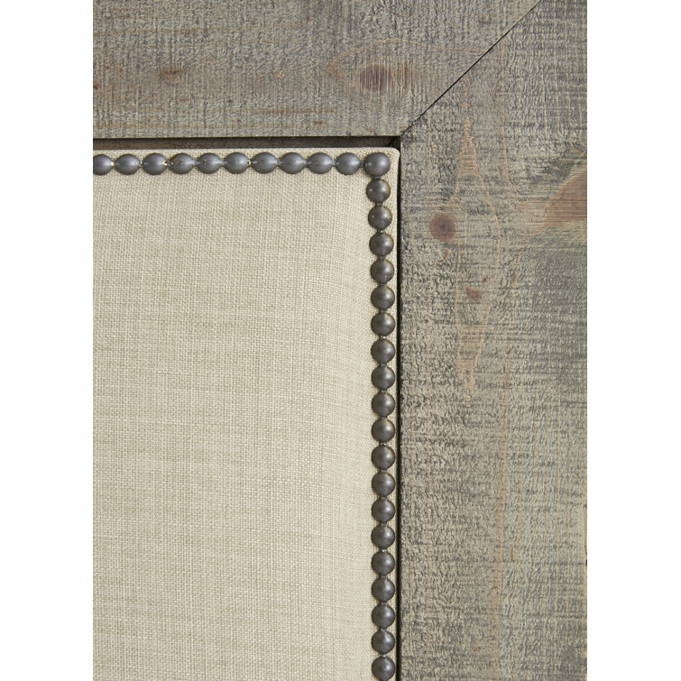 Rustic Beige King Upholstered Bed with Nailhead Trim and Pine Frame