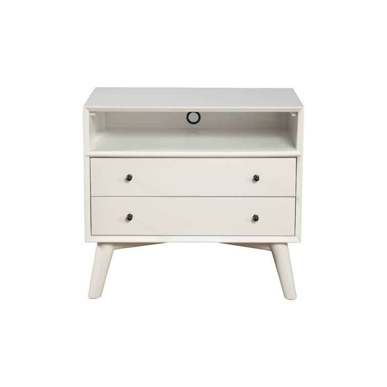 Gray Transitional 28" Mid-Century Modern 2-Drawer Nightstand